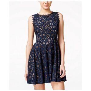 CITY STUDIO Blue Lace Floral Pattern Dress